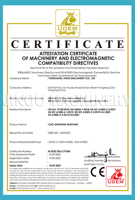 Certificate for CNC GRINDING MACHINE